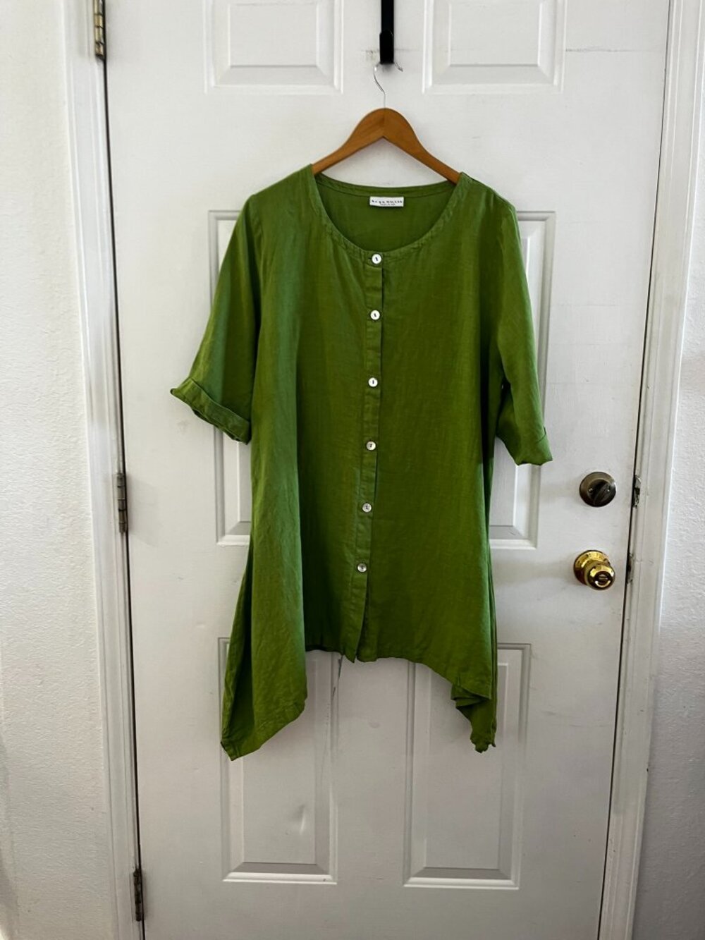 Byrnn Walker Green Lagoon Look Bohemian Kay Cardigan 100% Linen Tunic Sz Med